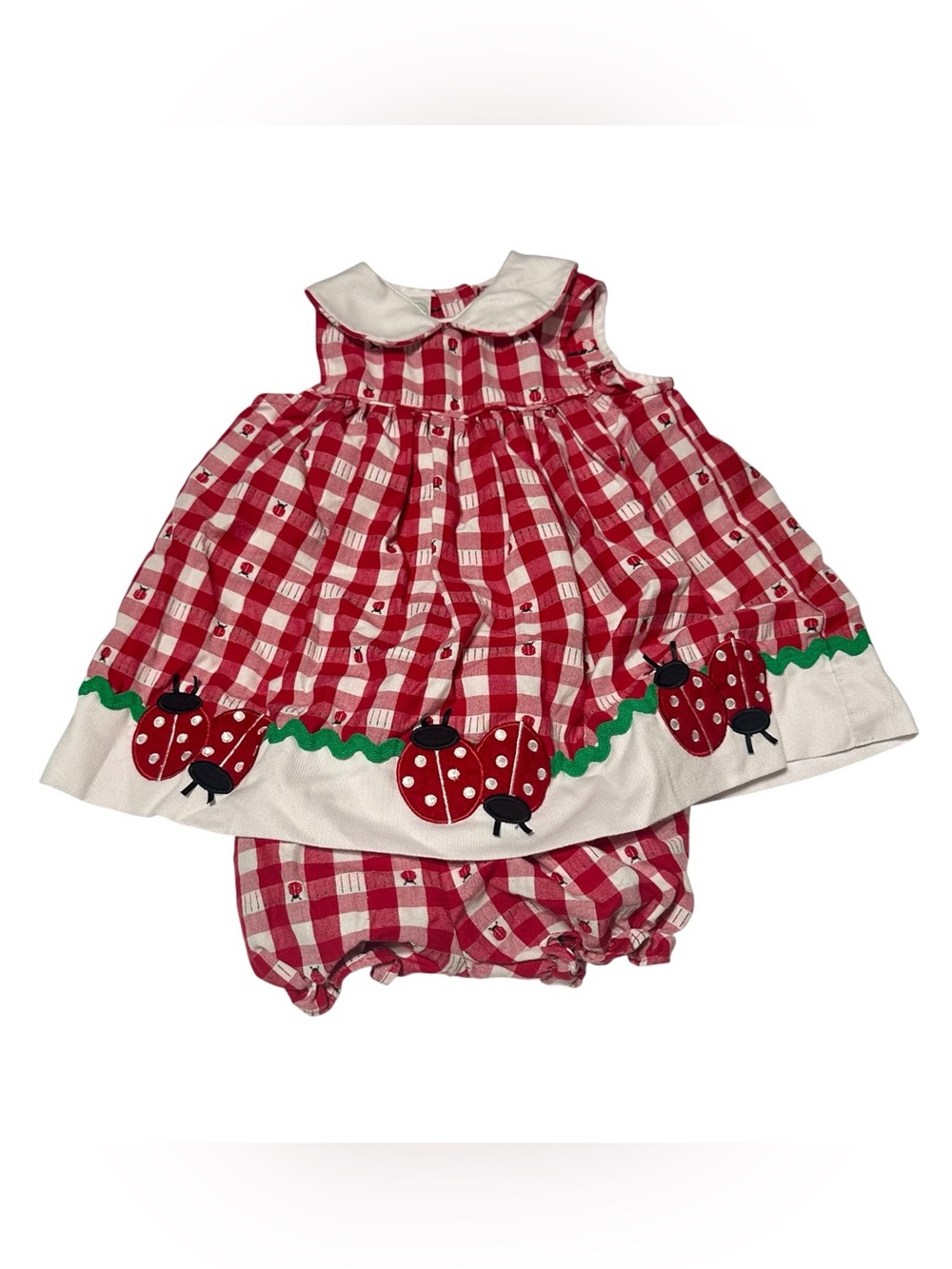 Ladybug Gingham Dress & Bloomers – 24M